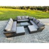 Fimous Outdoor Garden Furniture Sets 11 Seater Wicker Rattan Furniture Sofa Sets with Rectangular Coffee Table 3 Seater Sofa Side Table 2 Big Footstool Dark Grey Mixed