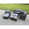 Fimous Rattan Garden Furniture Set Patio Conservatory Indoor Outdoor 8 Piece Set with Love Sofa Square Coffee Table 3 Footstools Side Table