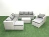 Fimous Wicker PE Rattan Sofa Garden Furniture Set with Armchair Oblong Coffee Table 2 Big Footstools Light Grey Mixed