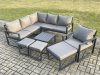 Fimous Outdoor Garden Furniture Set Aluminium Lounge Sofa Square Coffee Table Sets with Chair 3 Footstools Indoor Conservatory Set Dark Grey