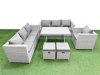 Fimous Outdoor Rattan Garden Furniture Dining Set 9-seater Patio Rectangular Table 3 Seater Sofa Armchair Set with 2 Small Stools