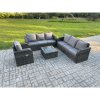 Fimous Outdoor Rattan Garden Furniture Set Conservatory Patio Sofa Coffee Table With Reclining Chair Dark Grey Mixed