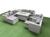 Fimous 11 Seat PE Rattan Lounge Sofa Set Outdoor Garden Furniture Set with Firepit Dining Table 3 Seater Sofa 3 Footstools Side Table Light Grey