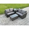 Fimous Outdoor Lounge Sofa Set Rattan Garden Furniture Set with Rectangular Coffee Table Side Table Dark Grey Mixed
