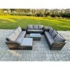 Fimous Rattan Lounge Sofa Set 10 Seater Outdoor Garden Furniture Set with Rectangular Coffee Table 3 Seater Sofa Big Footstool Side Table Dark Grey Mixed