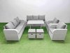 Fimous Rattan High Back Lounge Sofa Set Patio Dining Table & Chairs Set with 3 Seater Sofa 2 Reclining Chairs 2 Small Stool Light Grey