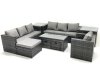 Fimous Outdoor Garden Furniture Set 10 Seater Rattan Sofa Set with Coffee Table 3 Footstools Armchair 2 Side Tables Dark Grey Mixed