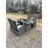 Fimous Dark Grey Mixed Outdoor PE Wicker Rattan Garden Furniture Reclining Chair And Table Dining Sets 4 Seater Rectangular Black Tempered Table