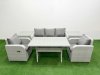 Fimous PE Rattan Garden Furniture Set Reclining Chair Sofa Lounge Sofa Set Rectangular Dining Table 2 Side Table Light Grey