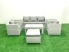 Fimous Rattan Garden Furniture Set 7 Pieces Outdoor Garden Sofa Oblong Coffee Table Set with 2 Chairs 2 Side Tabes Stool Light Grey Mixed