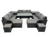 Fimous 13 Seater Garden Outdoor Rattan Furniture Set Rattan Sofa Oblong Dining Table with 2 Side Table 4 Footstools Dark Grey