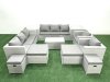 Fimous 11 Pieces Rattan Garden Furniture Set Outdoor Garden Sofa Chair Coffee Table Set with 4 Footstools 2 Side Tables Light Grey Mixed