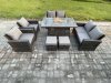 Fimous Wicker PE Rattan Garden Furniture Sets Patio Outdoor Gas Firepit Dining Table Heater Set with Double Seat Sofa 2 Small Footstools Dark Grey Mixed