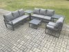 Fimous Aluminium 7 Seater Outdoor Garden Furniture Lounge Sofa Set with Square Coffee Table Chair 2 Side Table Dark Grey