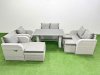 Fimous 8 Pieces Outdoor PE Rattan Sofa Reclining Chair Set Patio Garden Furniture Sets with Cushions 3 Stools Light Grey