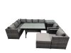 Fimous Outdoor PE Rattan Sofa Set with Dining Table Patio Garden Furniture Sets with Big Stool Side Table Dark Grey Mixed