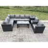 Fimous 8 Seater Rattan Corner Sofa Lounge Sofa Set With Rectangular Coffee Table Side Table 2 Arm Chair Dark Grey Mixed Left Hand