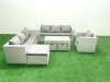 Fimous Wicker PE Rattan Sofa Garden Furniture Set with Oblong Coffee Table Armchair 3 Footstools Light Grey Mixed