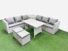 Fimous Rattan Garden Furniture Dining Set 8-seater Patio Rectangular Table 3 Seater Sofa Set with Side Table 2 Small Stools Light Grey