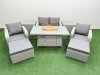 Fimous Light Grey PE Wicker Rattan Garden Furniture Set Sofa Set Reclining Chair Firepit Dining Table 6 Seater 2 Big Stools 2 Side Table