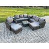 Fimous 9 Seater Outdoor Rattan Garden Furniture Set Conservatory Patio Sofa Coffee Table With Reclining Chair 2 Big Footstool 2 Side Tables Dark Grey Mixed