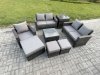 Fimous 8 Seater Outdoor Rattan Garden Furniture Set Conservatory Patio Sofa Coffee Table Set with Chair Side Table 3 Footstools Dark Grey Mixed