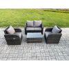 Fimous 4 PC Outdoor PE Rattan Garden Furniture Set Wicker Love Sofa Coffee Table 2 Armchair Dark Grey Mixed