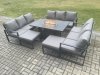 Fimous Aluminium 11 Seater Garden Furniture Outdoor Set Patio Lounge Sofa Gas Fire Pit Dining Table Set with 2 Big Footstools Dark Grey