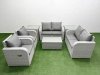 Fimous 6 Seater Outdoor Reclining Chair Love Sofa Set Rattan Garden Furniture Set with Rectangular Coffee Table 2 Side Tables Light Grey