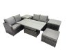Fimous 5-seater Patio Height Adjustable Rising Lifting Table Sofa Sets Rattan Garden Furniture Dining Set with Big Stool 2 Side Tables Dark Grey Mixed