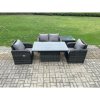 Fimous Outdoor Rattan Garden Furniture Set Height Adjustable Rising lifting Dining Table Love Sofa With Side Table Chair