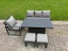 Fimous Aluminium Garden Furniture Set 6 Piece Aluminium Lounge Seating Adjustable Rising Lifting Dining Table Set with 2 Side Tables Big Footstool Dark Grey