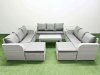 Fimous PE Rattan Lounge Sofa Set 11 Seater Outdoor Garden Furniture Set with Oblong Coffee Table 3 Seater Sofa 2 Big Footstools 2 Side Table Light Grey
