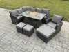 Fimous 10 Seater Outdoor Rattan Garden Furniture Set Corner Sofa Gas Fire Pit Dining Table Sets Gas Heater with 3 Footstools Armchair Dark Grey Mixed