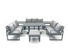Fimous 10 Seater Garden Sofa Set Aluminium Furniture Rising Dining Tabe Set with 2 Side Tables Big Footstool Dark Grey