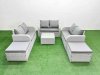 Fimous 8 Seater PE Wicker Rattan Furniture Sofa Sets with Square Coffee Table 2 Seater Love Sofa 2 Big Footstool Light Grey