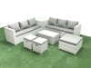 Fimous Garden Outdoor PE Rattan Furniture Set 9 Seater Rattan Garden Sofa Set with 3 Footstools Side Table Light Grey Mixed
