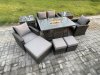 Fimous Outdoor Garden Dining Sets 7 Seater Rattan Patio Furniture Sofa Set with Gas Firepit Table 3 Footstools 2 Side Tables Dark Grey Mixed