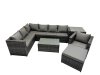Fimous Outdoor Rattan Rectangular Coffee Table Corner Sofa Sets Garden Furniture Set with Side Table Big Stool Dark Grey Mixed