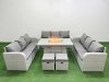 Fimous PE Rattan Lounge Sofa Set 11 Seater Outdoor Garden Furniture Set with Firepit Dining Table 3 Seater Sofa 2 Stools Light Grey