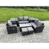 Fimous 7 Seater Rattan Outdoor Garden Furniture Sofa Set Patio Table & Chairs Set with 2 Side Tables 2 Small Footstools Dark Grey Mixed
