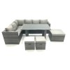 Fimous PE Rattan Corner Sofa Set Rectangular Dining Table Set With Seat And Back Cushion 7 Seater