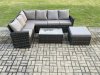 Fimous 7 Seater Outdoor Furniture Garden Dining Set Rattan Corner Sofa Set with Rectangular Coffee Table Big Footstool Dark Grey Mixed
