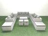 Fimous 8 Pieces Rattan Garden Furniture Set Outdoor Garden Sofa Coffee Table Set with 4 Footstools Light Grey Mixed