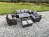 Fimous 8 Seater Outdoor Rattan Garden Furniture Set Patio Lounge Sofa Set with Dining Table Side Table 2 Small Footstools Dark Grey Mixed