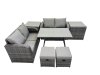 Fimous 6 Seater Garden Outdoor Rattan Furniture Set Rattan Sofa Oblong Dining Table with 2 Small Footstools 2 Side Table Dark Grey