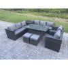 Fimous Outdoor Garden Furniture Rattan Lounge Sofa Set Patio Rectangular Dining Table with 2 Armchair Side Table 2 Small Footstool 10 Seater Dark Grey Mixed