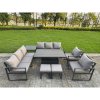 Fimous 7 Piece Garden Furniture Set 10-Seater Aluminium Outdoor Dining Set with Adjustable Rising Lifting Dining Table & Cushions Dark Grey