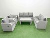 Fimous PE Rattan Garden Furniture Set Adjustable Chair Sofa Double Love Seat 2 Seater Sofa Lounge Set Rectangular Coffee Table Side Table Light Grey