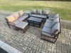 Fimous Aluminium Outdoor Garden Furniture Set Lounge Sofa Oblong Coffee Table 3 Footstools 2 Side Tables Sets with Cushions Dark Grey 12 Seater